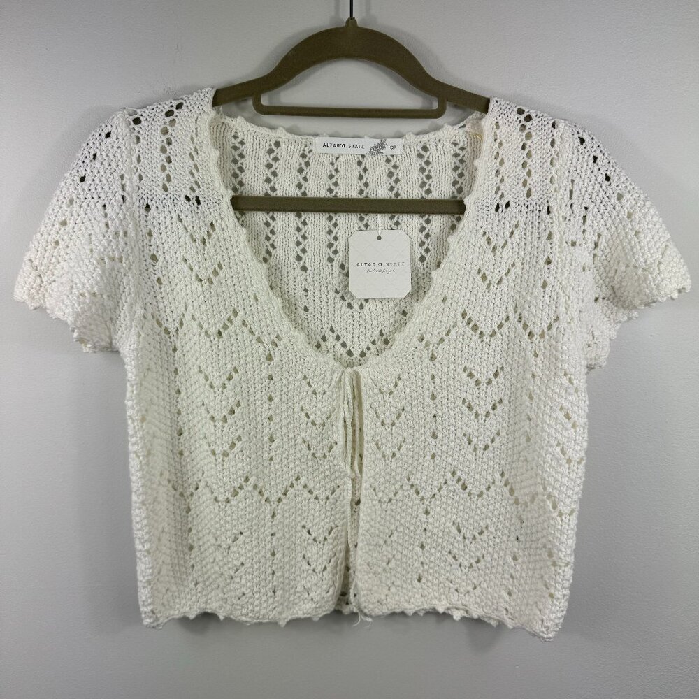 Altar'd State NWT Open Tie Front Hallow Knit Cardigan Crop Top Size S
